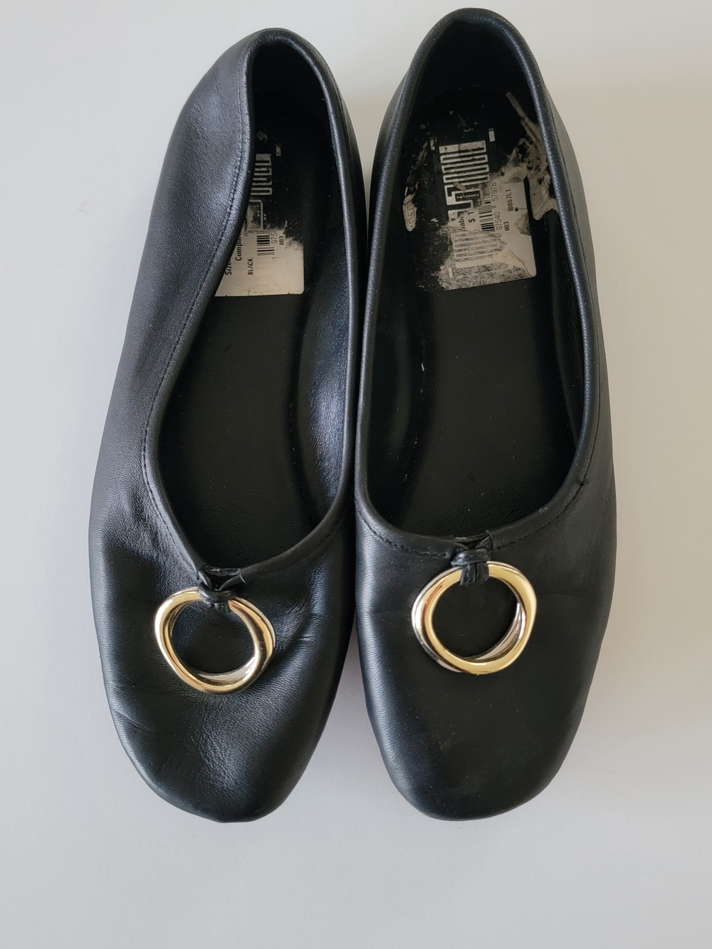 Vince Black Ballet Flats with Gold Ring Accent